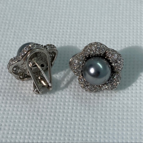 NWOT Sterling Silver, Crystal and Faux Pearl Pierced Earrings - Picture 3 of 8